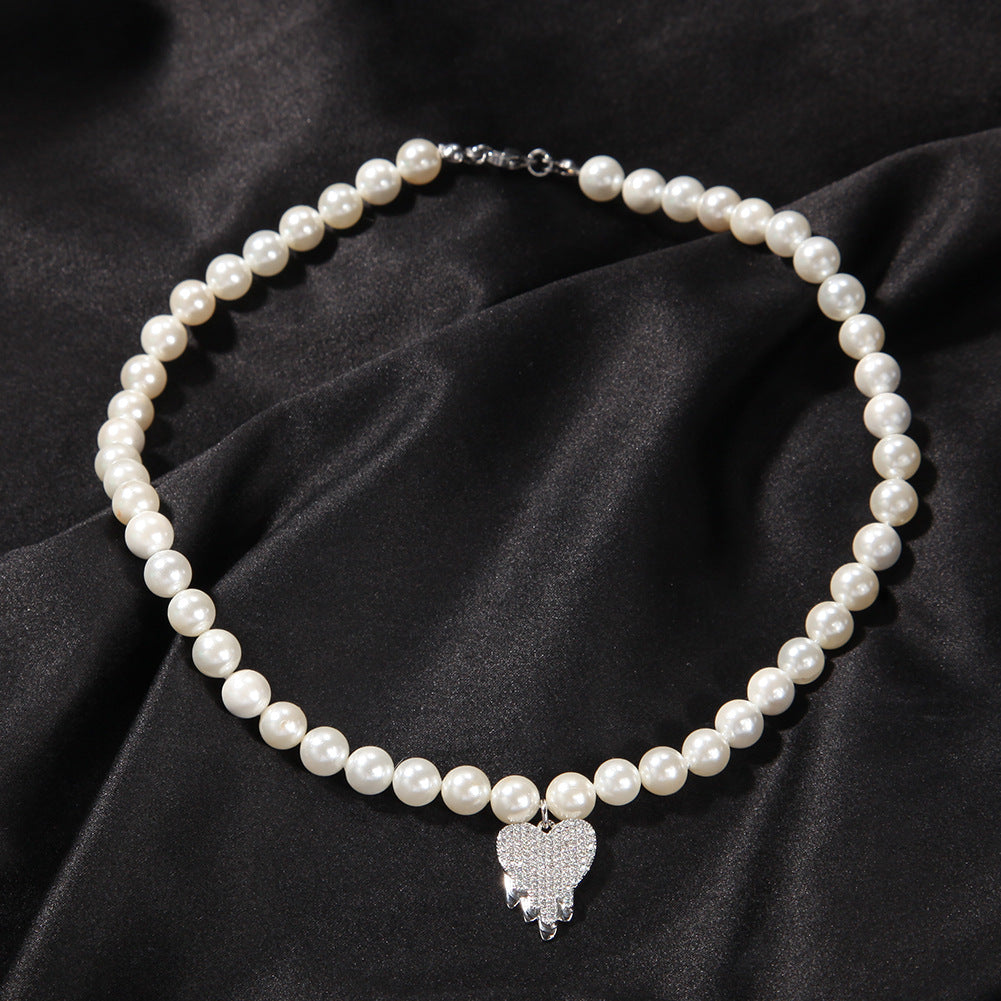 Water Drop Love Pearl Necklace Hip Hop Trend Necklace