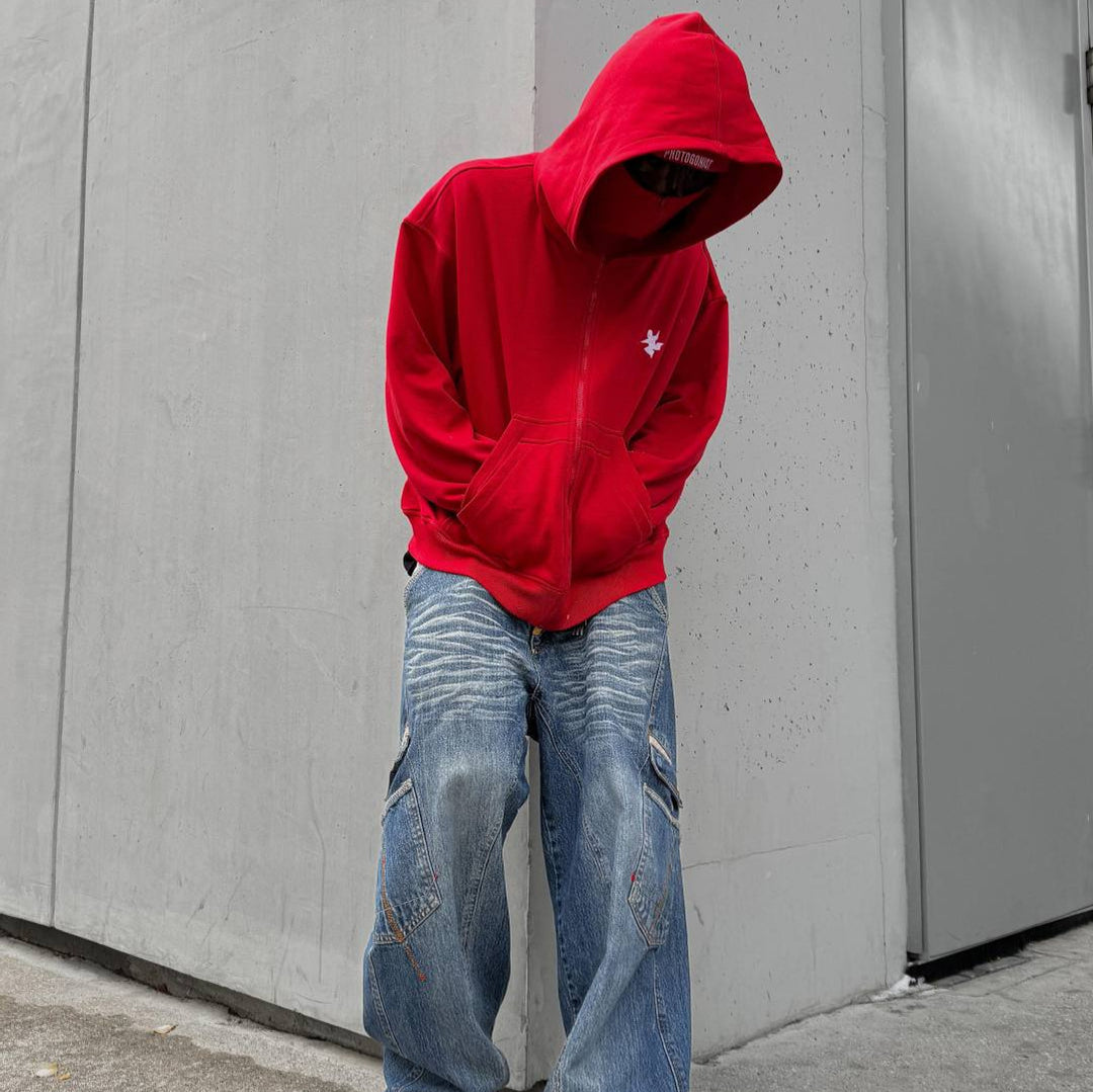 Letter embroidered ninja mask double hooded sweatshirt