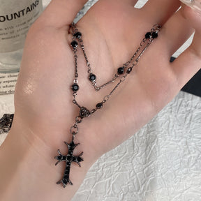 Dark Hot Girl Cross Double Layer Necklace