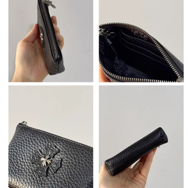 Chrome Hearts top-grain leather cross coin purse