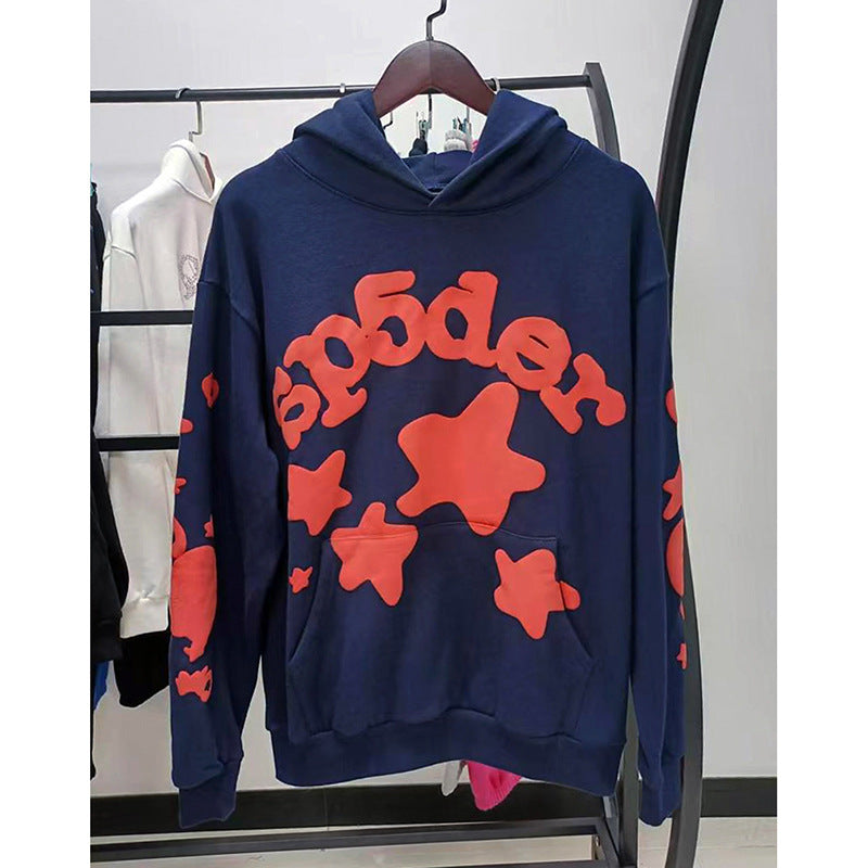 Sp5der fleece-lined hoodie with spiderweb print.