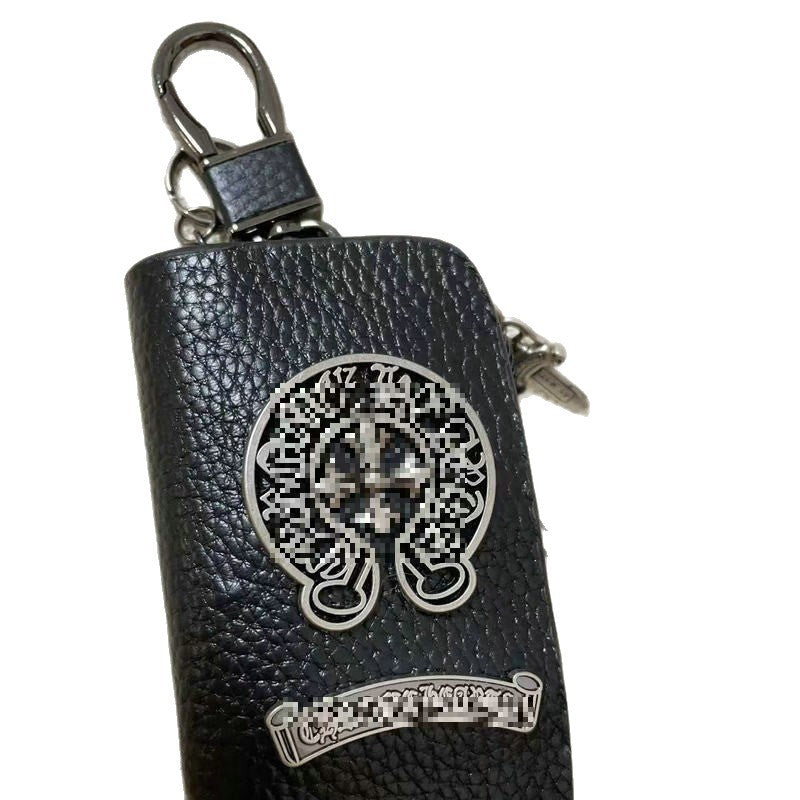 Chrome Hearts Genuine Leather Zipper Cross Key Case