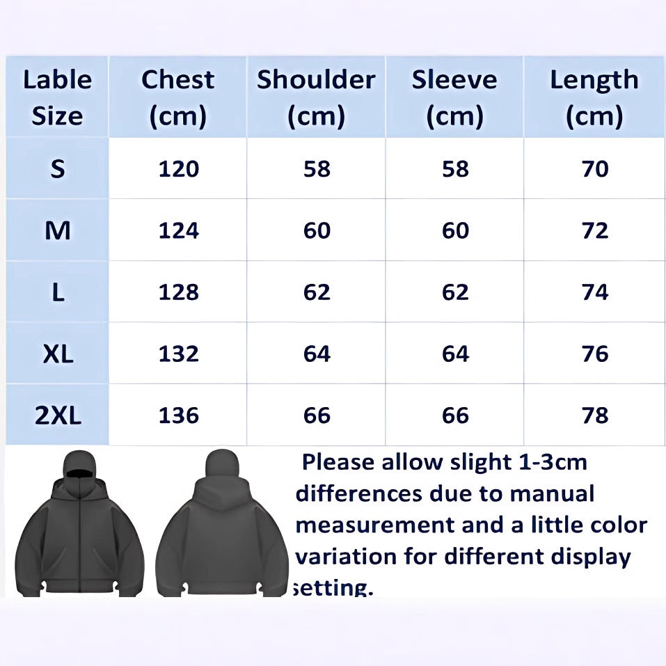 Double-hooded hoodie, balaclava zip-up sweatshirt