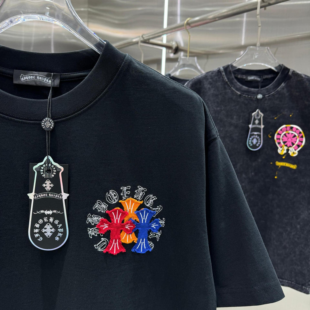 Chrome Hearts Washed Appliqué Embroidered Short-sleeved T-shirt