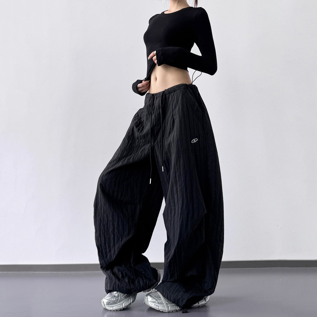 "Hot Girl" Style Quick-Drying, Textured, High-Waisted Cargo Pants