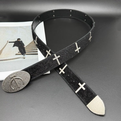 OYE Dark Aesthetic Cross Belt Calf Hair Waistband