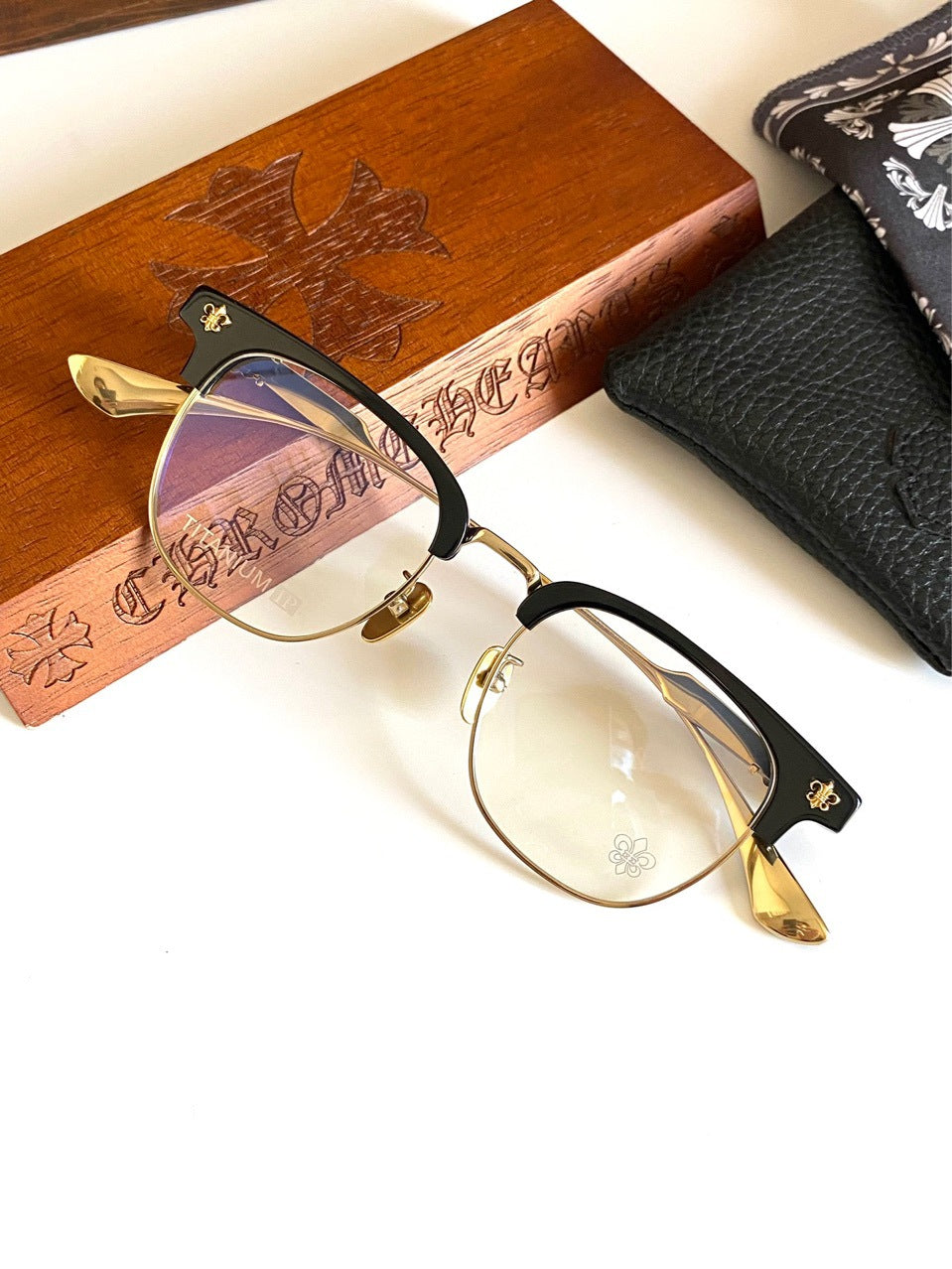 Chrome Hearts pure titanium semi frame large square frame glasses