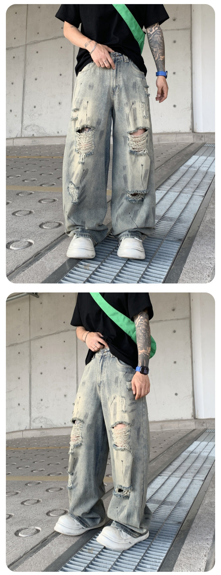 Wasteland-Style Distressed Loose-Fit Scythe Cut Jeans