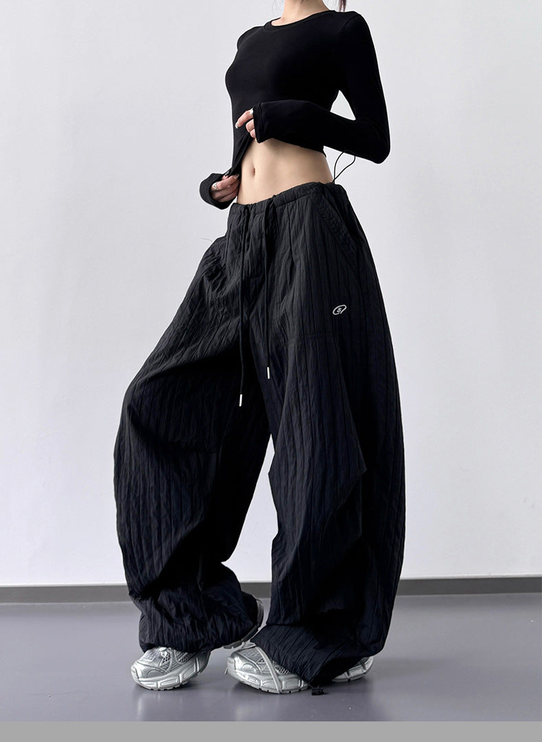 "Hot Girl" Style Quick-Drying, Textured, High-Waisted Cargo Pants