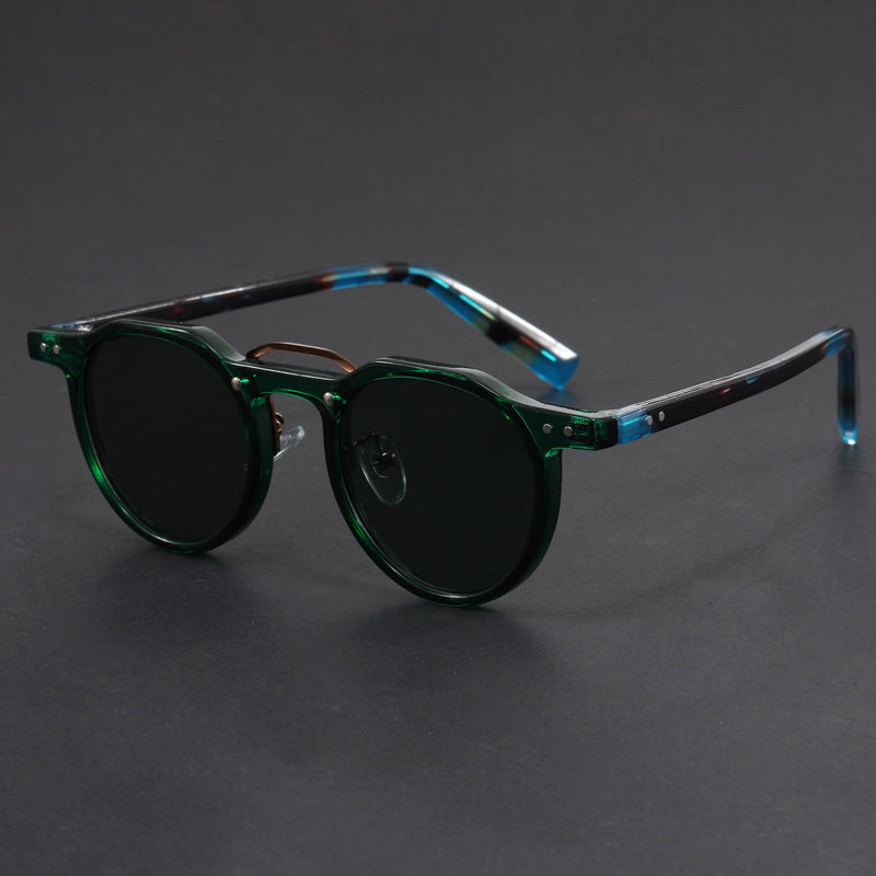 Punk small round frame faux acetate sunglasses
