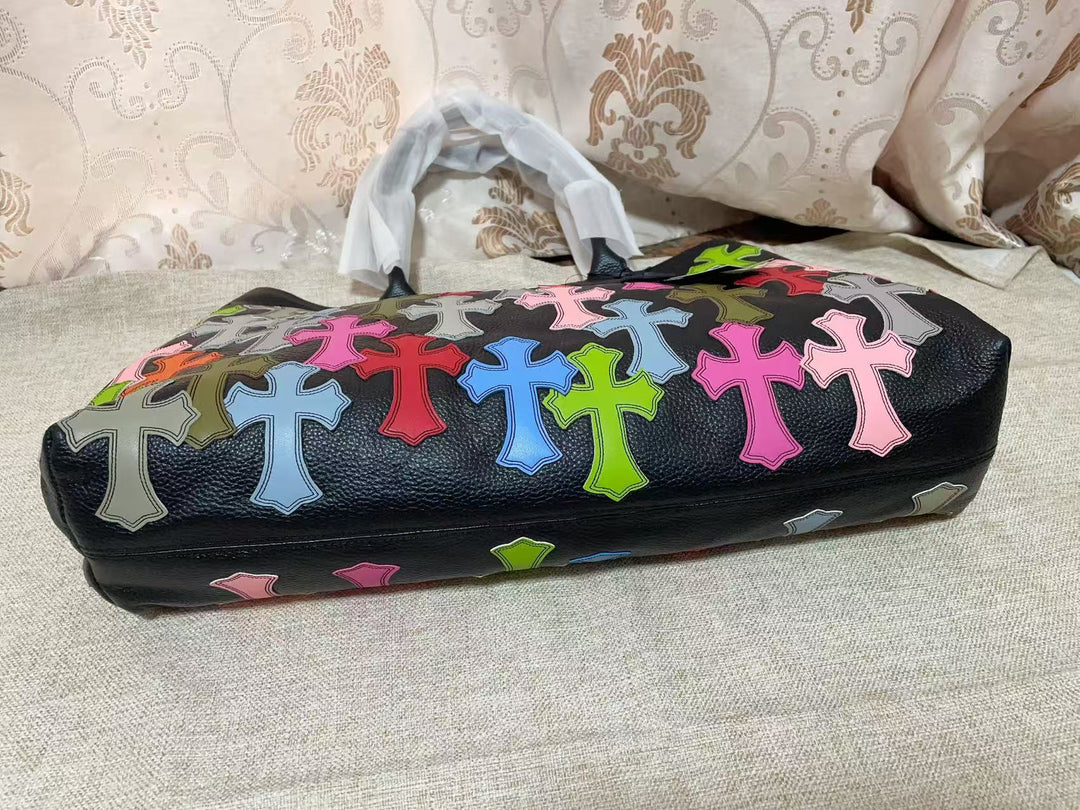 Chrome Hearts Genuine Leather Handbag with Floral Pattern