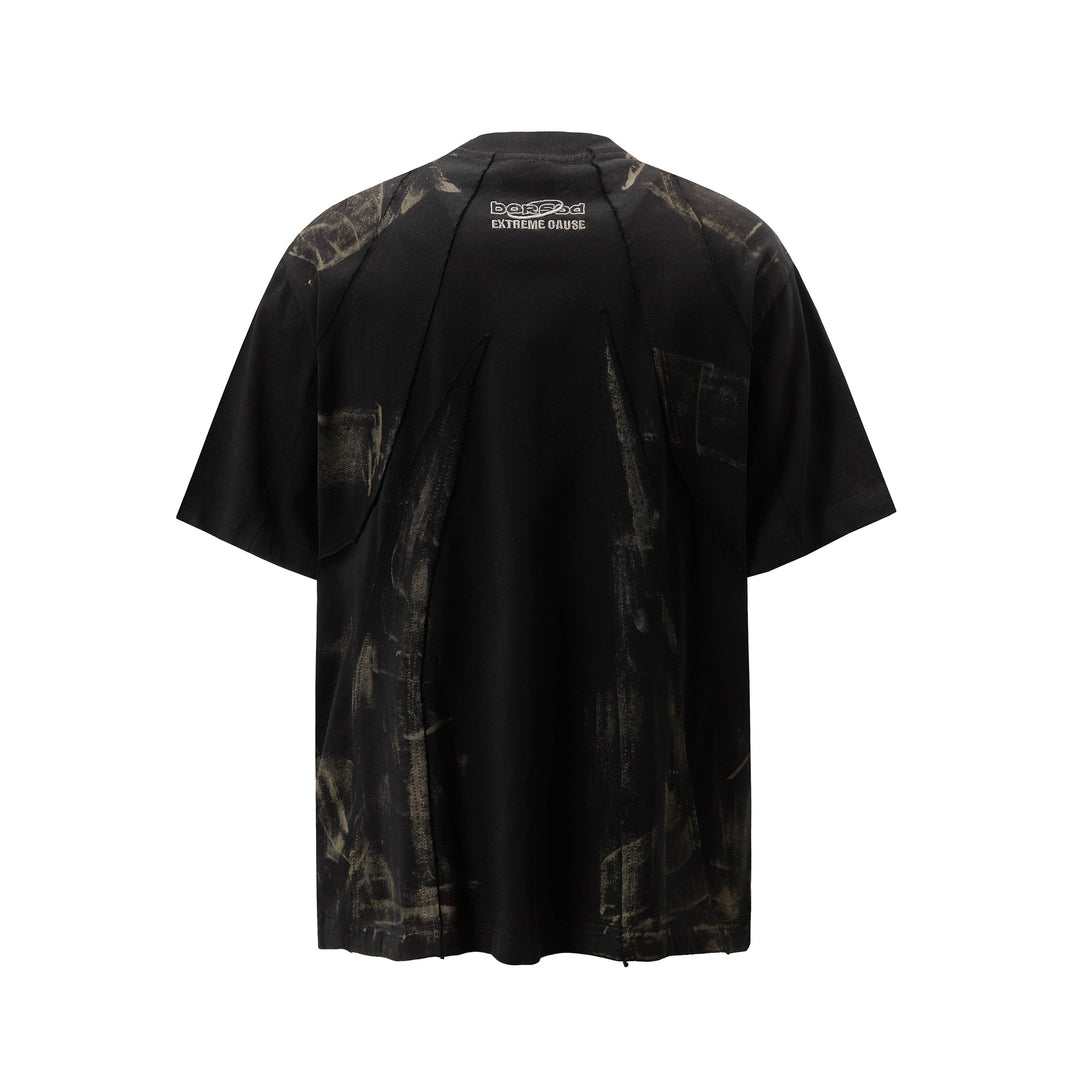 Distressed deconstructed patchwork short-sleeved T-shirt