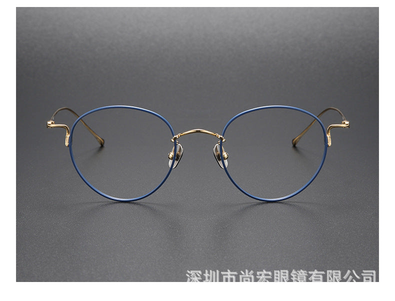 Oval pure titanium retro eyeglass frames