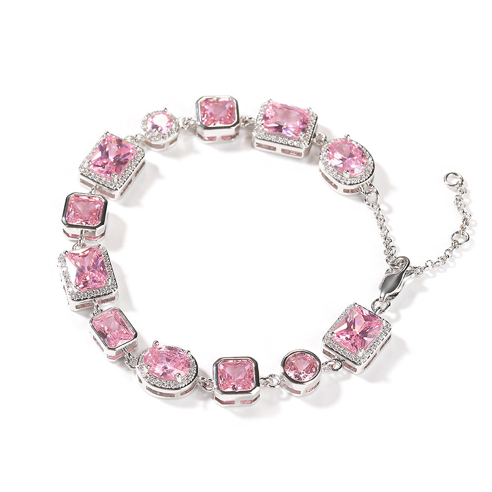 Hip-hop pink gemstone bracelet