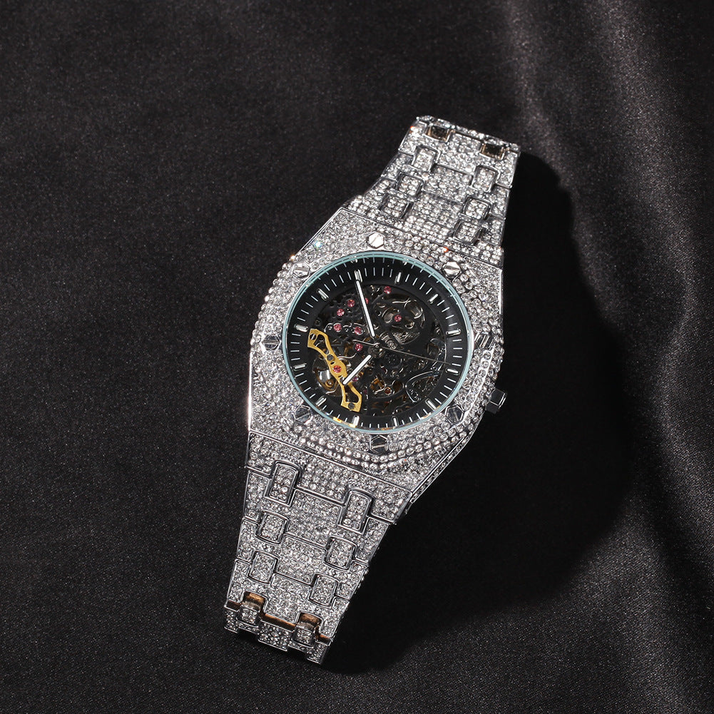 Hip Hop Full Diamond Skeleton Mechanical Watch