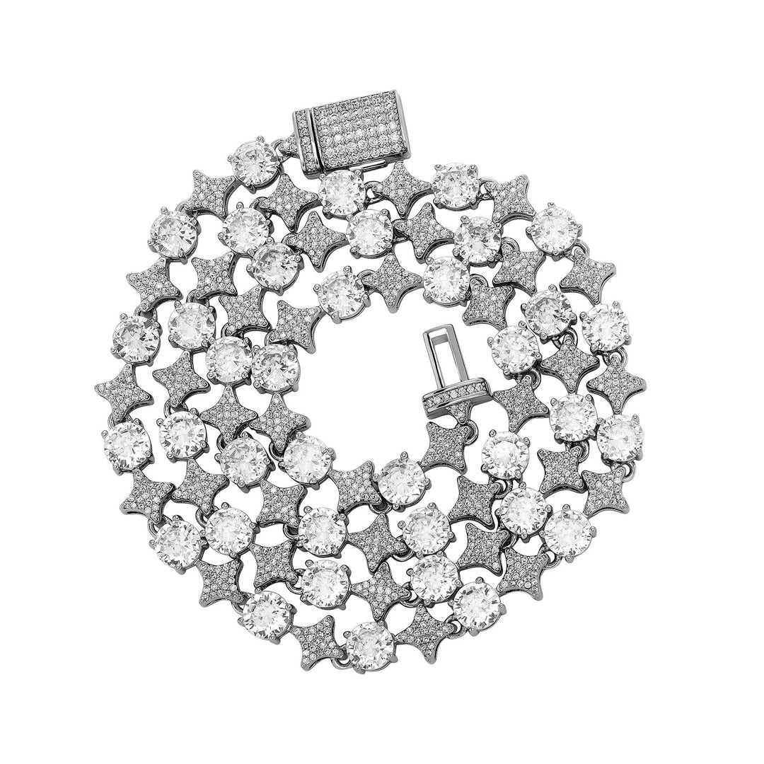 4mm Tennis Chain, 6mm Copper-Set Zircon Star & Sunburst Bracelet