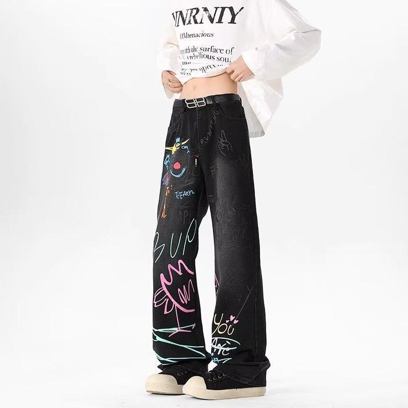 Graffiti-Print Straight-Leg Loose-Fit Jeans