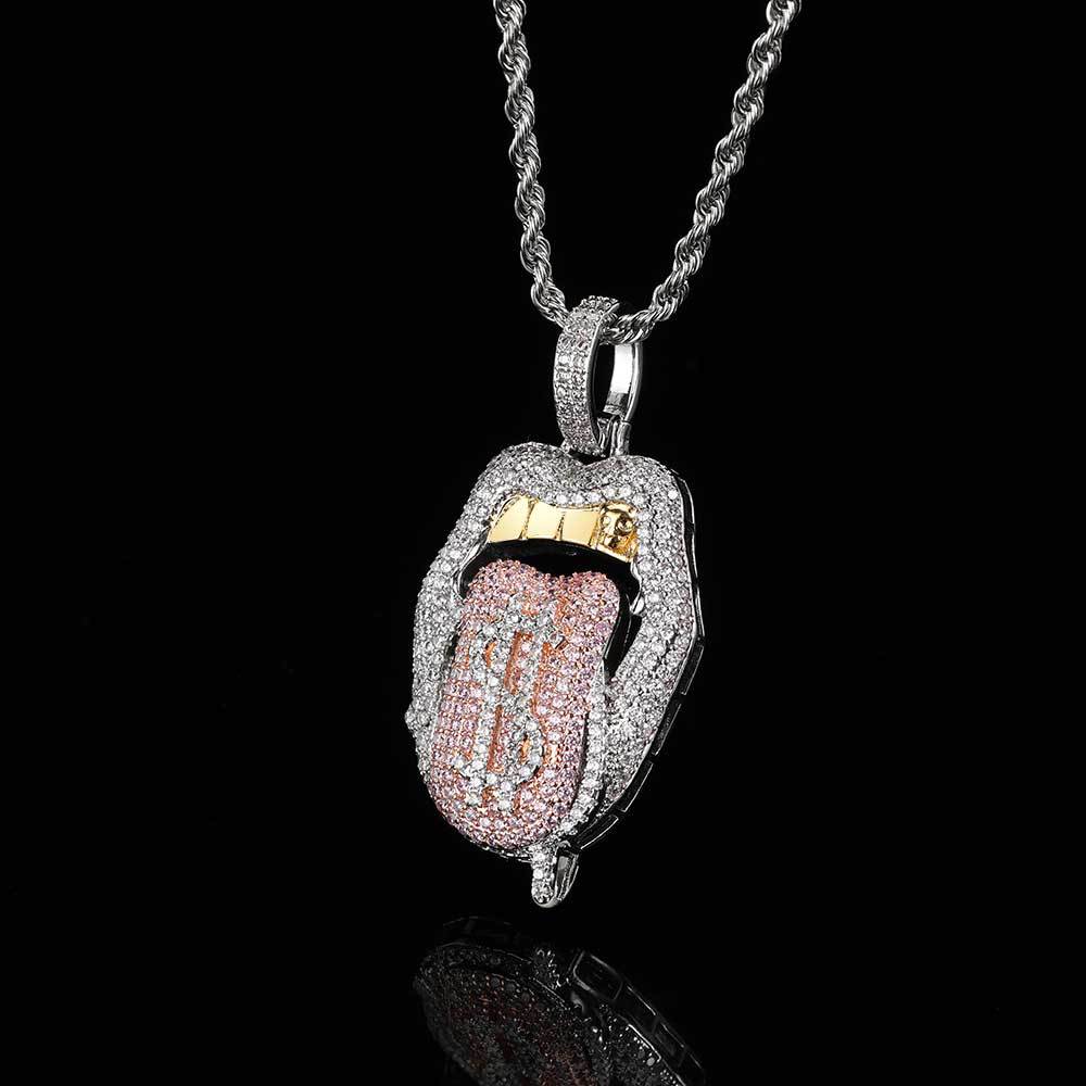 Dollar Mouth Tongue Hip Hop Jewelry Micro-inlaid Zircon Pendant wholesale