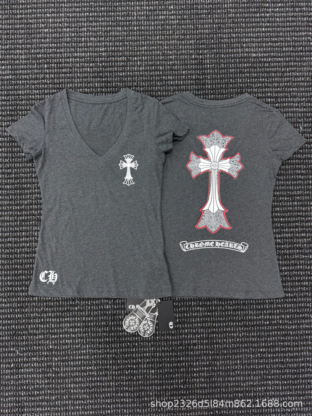 Chrome Hearts Print V-Neck Slim Fit Sexy Style Short-Sleeve