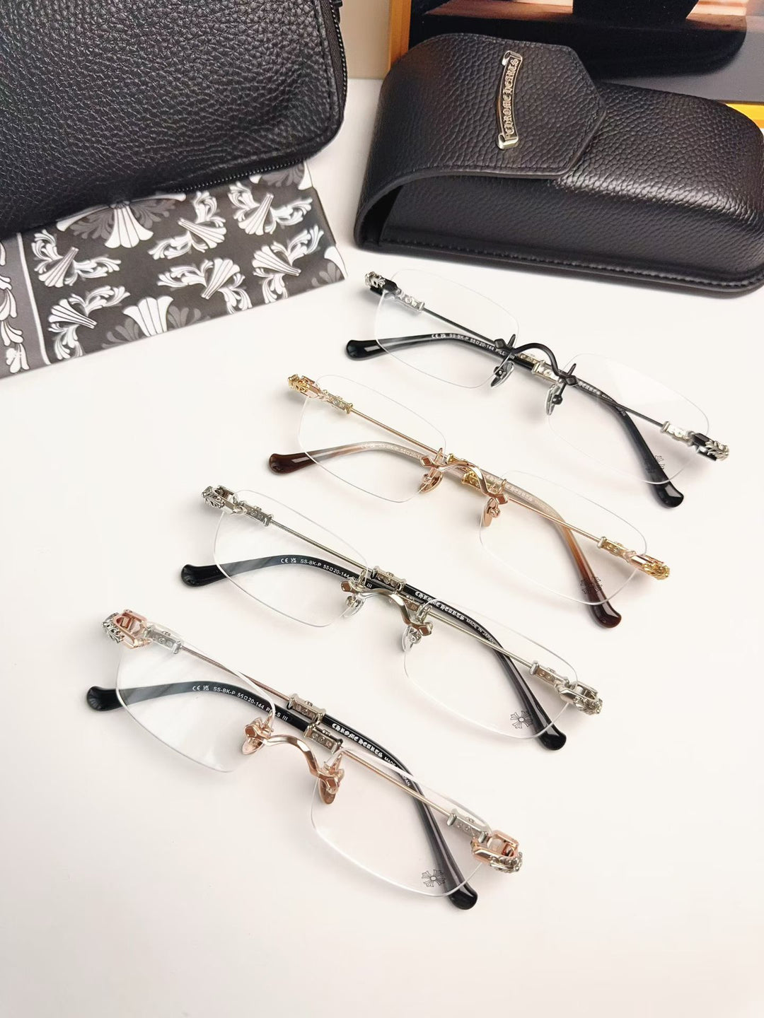 Chrome Hearts Rimless Eyeglass Frames with Cross Engraving