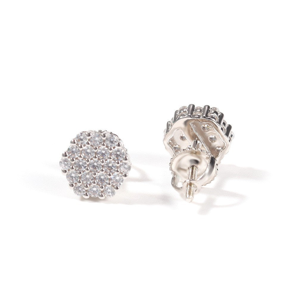 Hip Hop diamond-encrusted 925 silver stud earrings