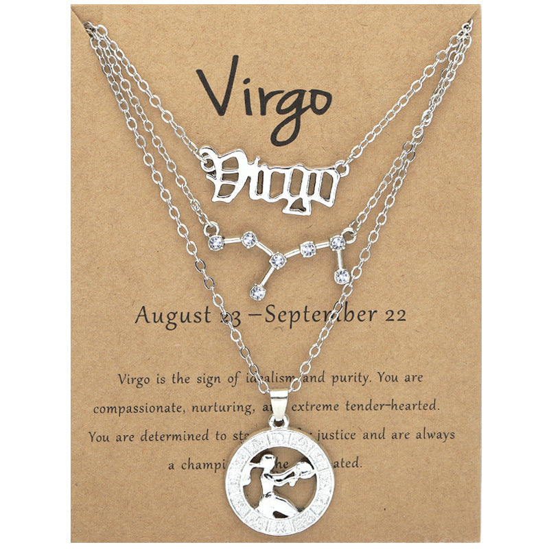 Zodiac Necklace Vintage English Star Image Pendant Three Piece Jewelry Set