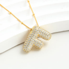 Bubble Initial Necklace 14k Gold Plated Cubic Zirconia