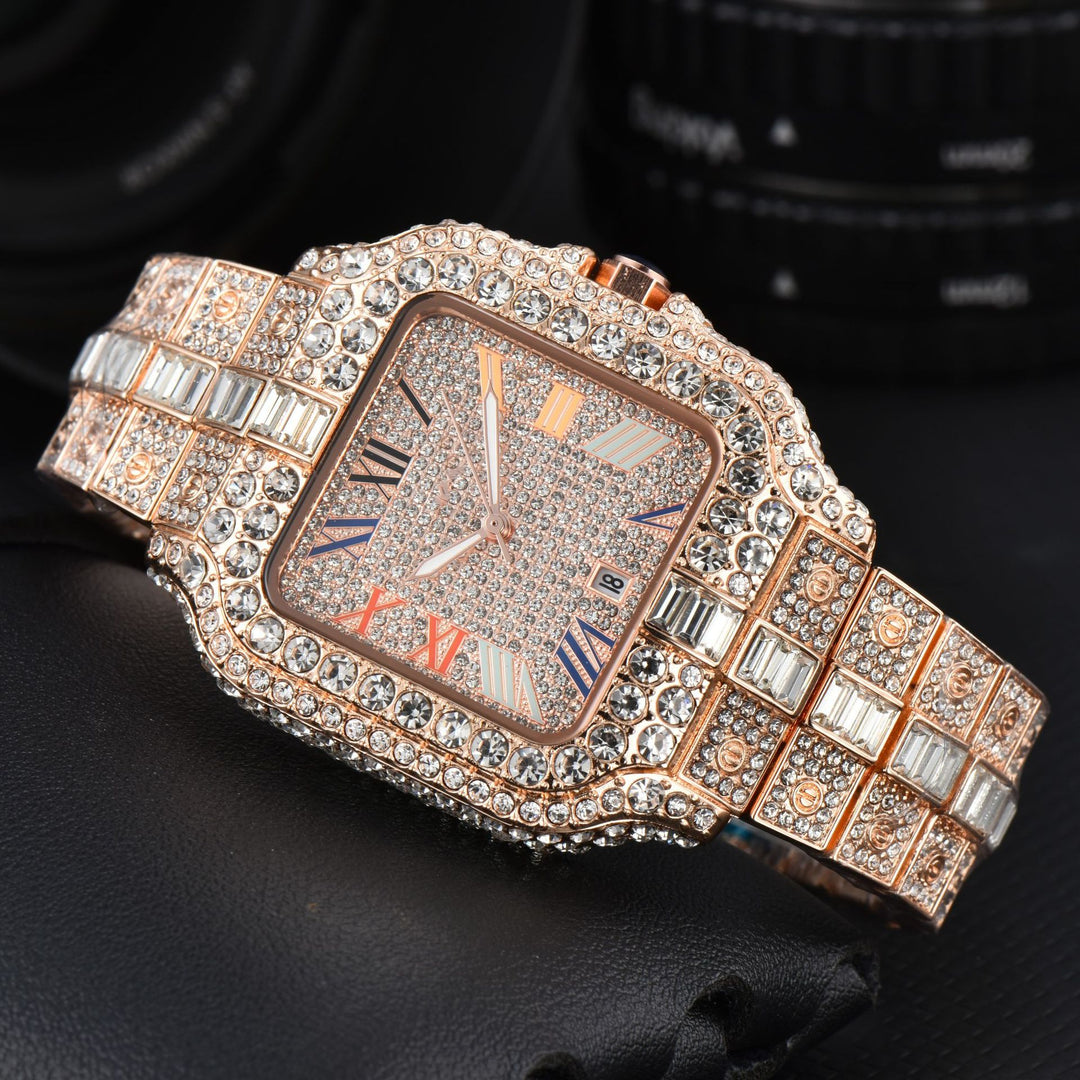 Square Full-Diamond Three-Hand Quartz Watch