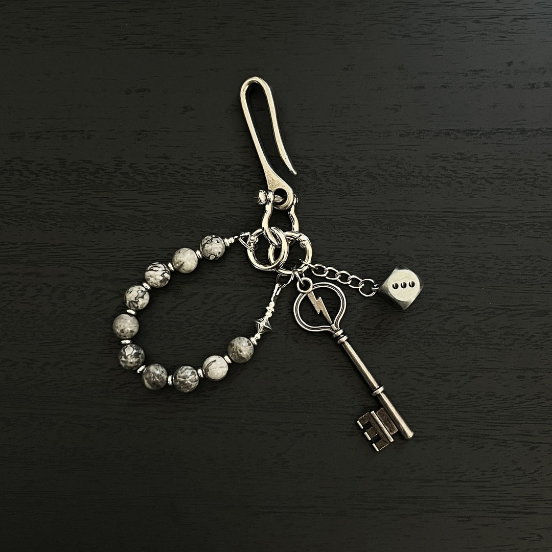 Vintage Distressed Beaded Keychain Pendant