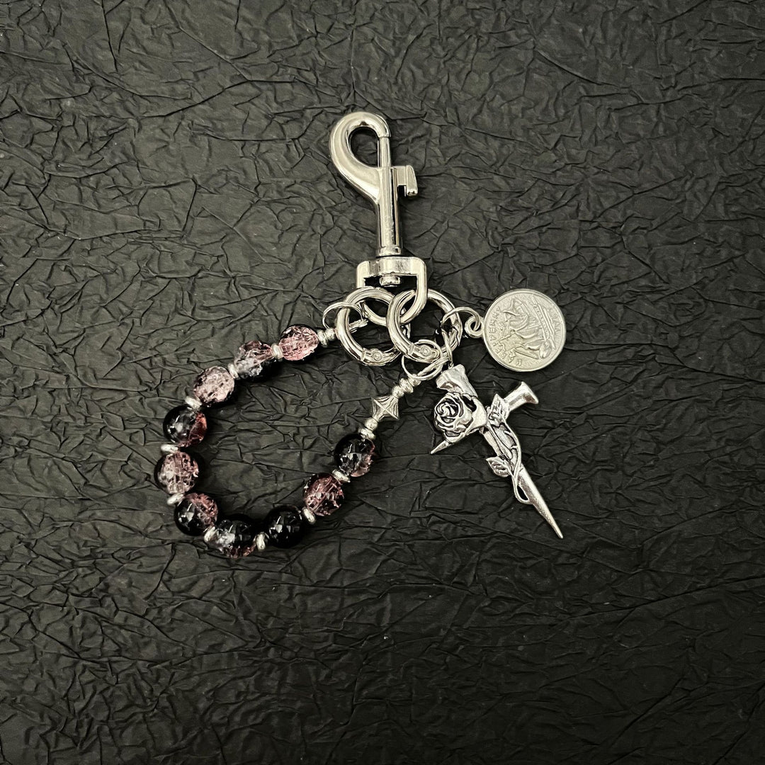 Glass Bead Cross Keychain Pendant