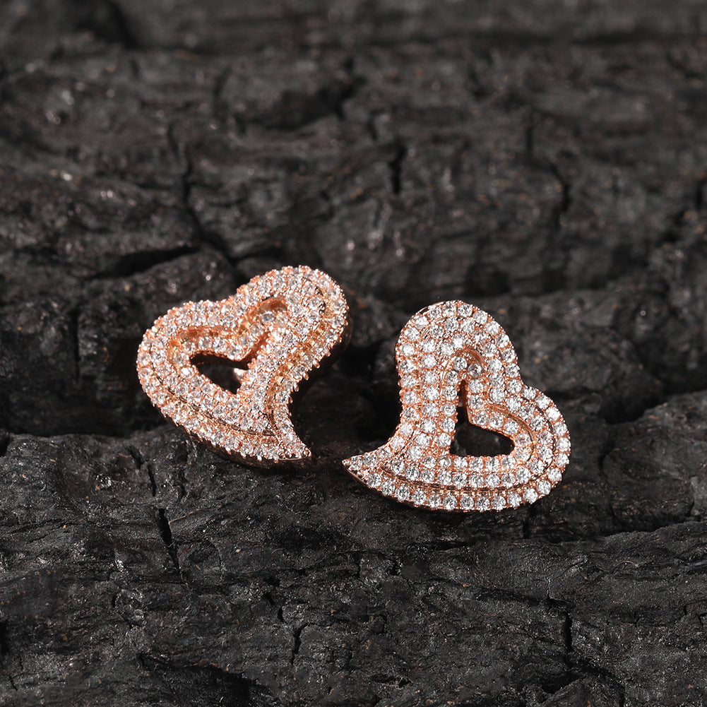 Hip-hop exaggerated zircon hollow heart earrings