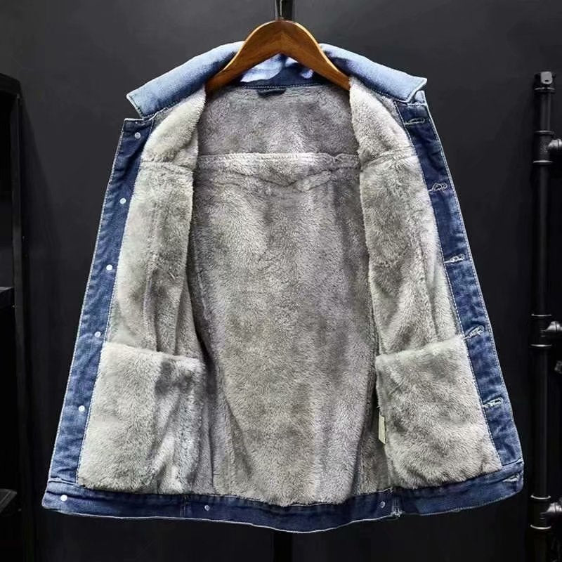 Men's Fleece-Lined Thick Denim Workwear Jacket