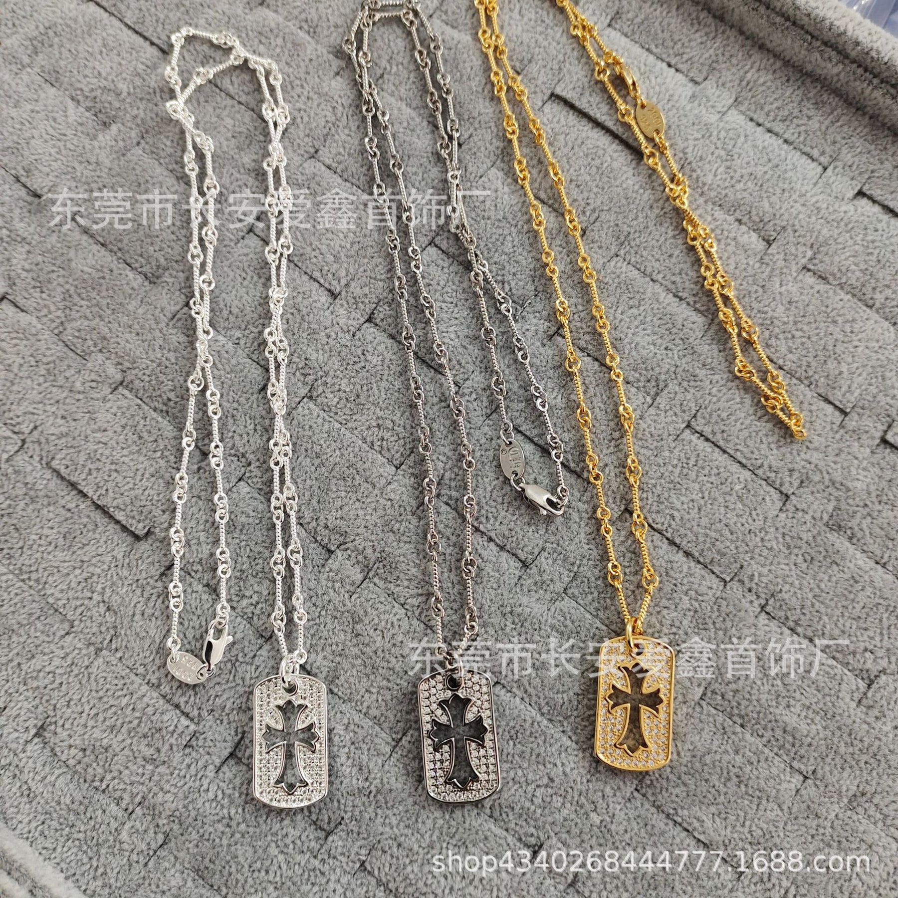 Chrome Hearts Gold Diamond Hollow Square Pendant Necklace