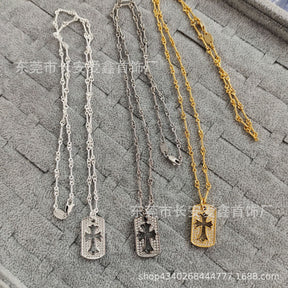 Chrome Hearts Gold Diamond Hollow Square Pendant Necklace