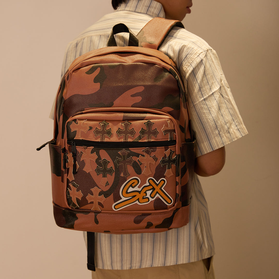 Chrome Hearts Cross PU Leather Student Backpack
