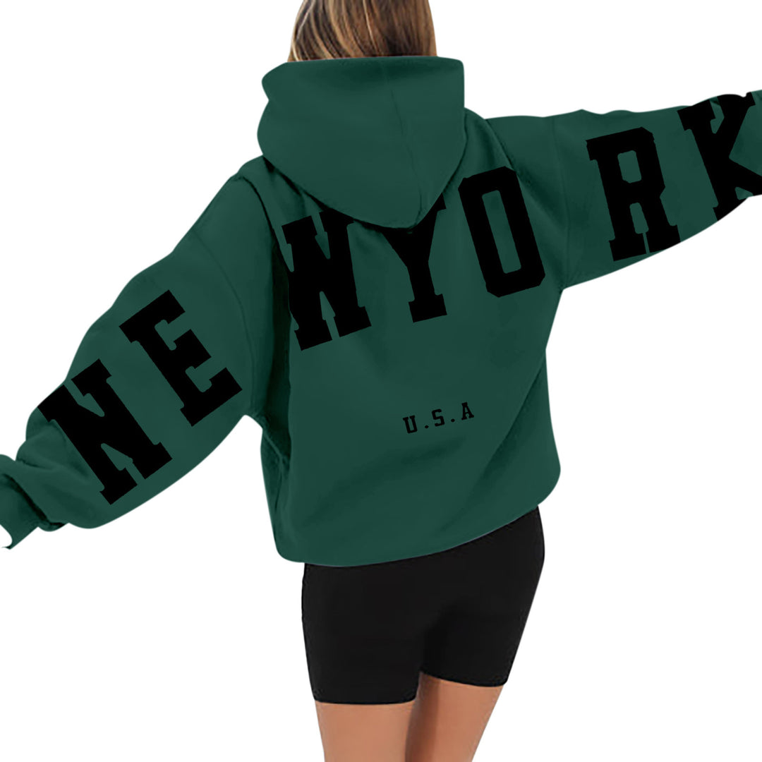 wyo newyork letter print hoodie, loose fit, oversized hoodie