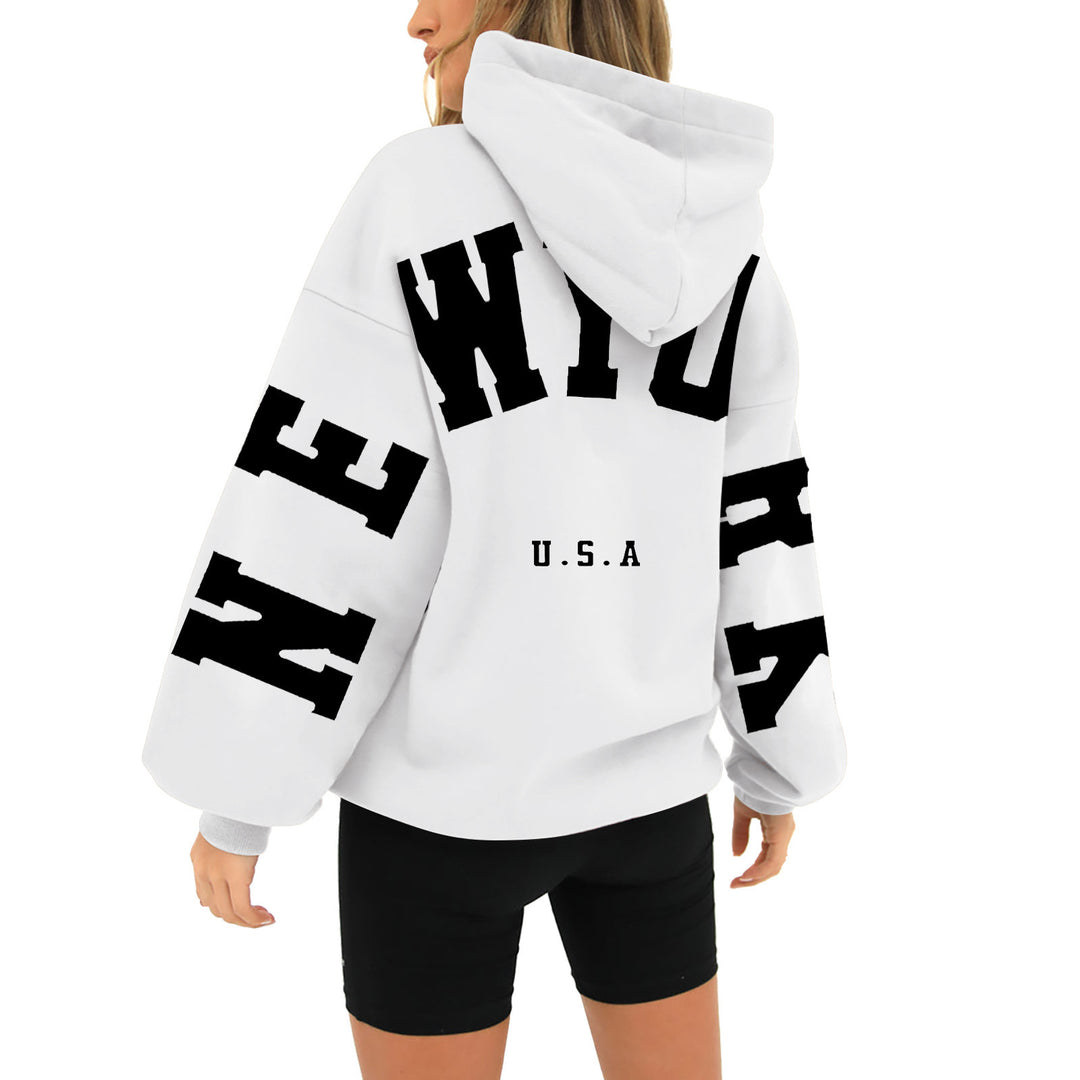 wyo newyork letter print hoodie, loose fit, oversized hoodie