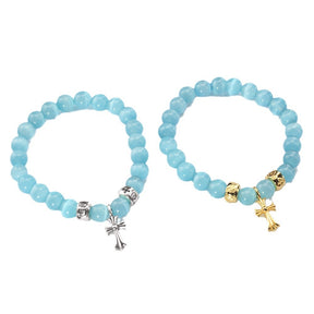 chrome hearts blue cat's eye stone cross bracelet