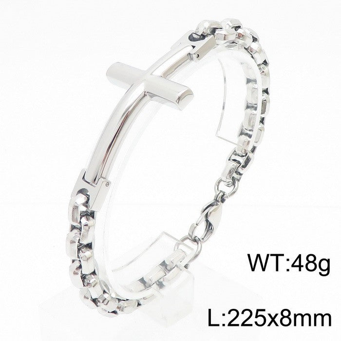 Personalized stainless steel men's cross square pearl bracelet