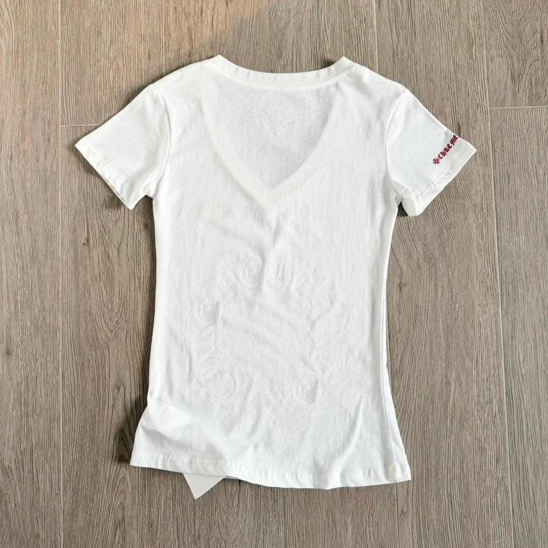 Chrome Hearts V-Neck Scroll Print Short-Sleeve T-Shirt