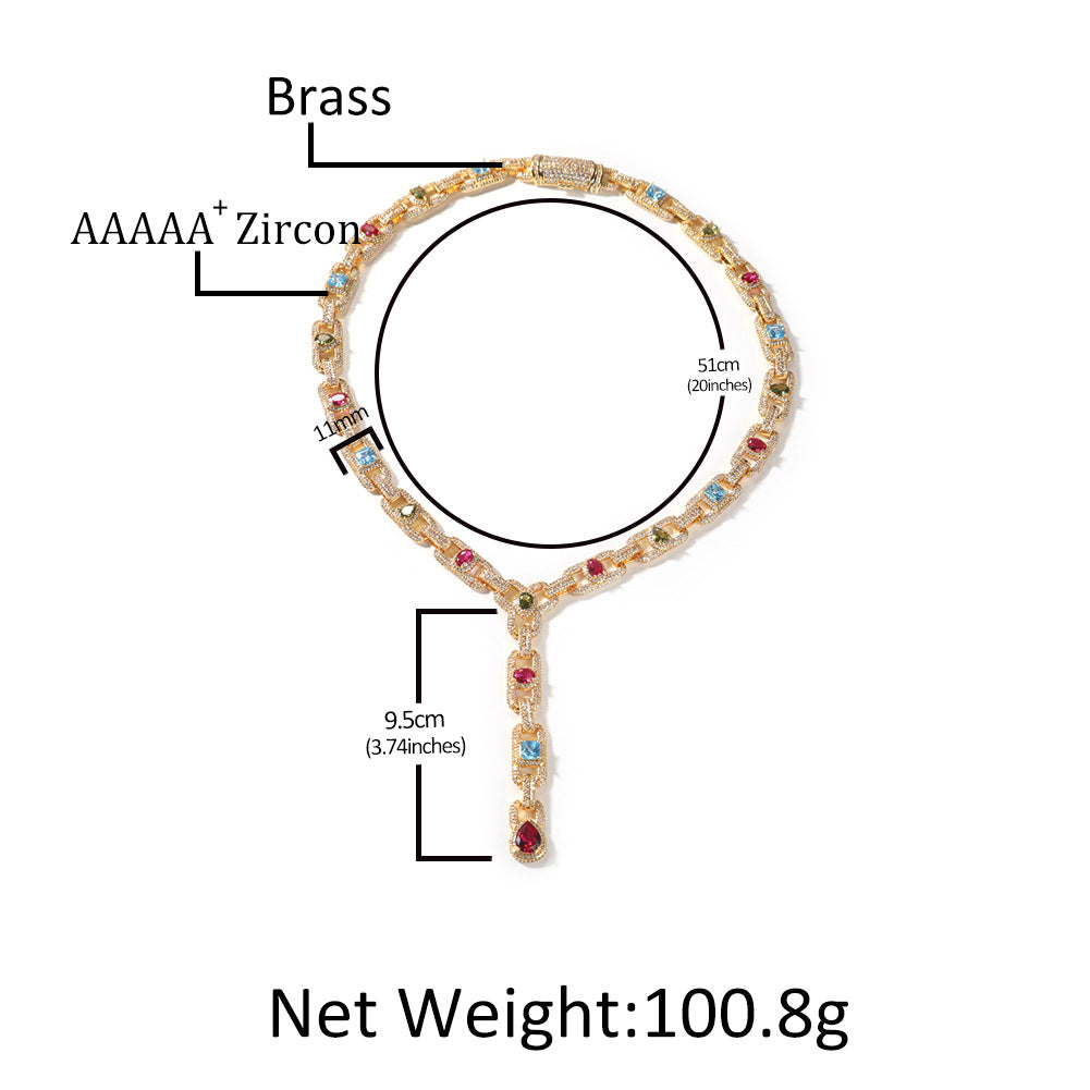 Pig Nose Necklace 1mm Colorful Zircon Clavicle Chain