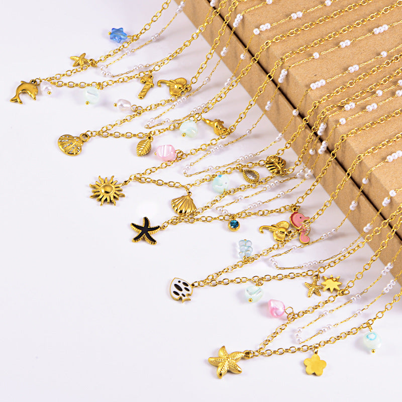 starfish necklace, ocean series millet pearl necklace