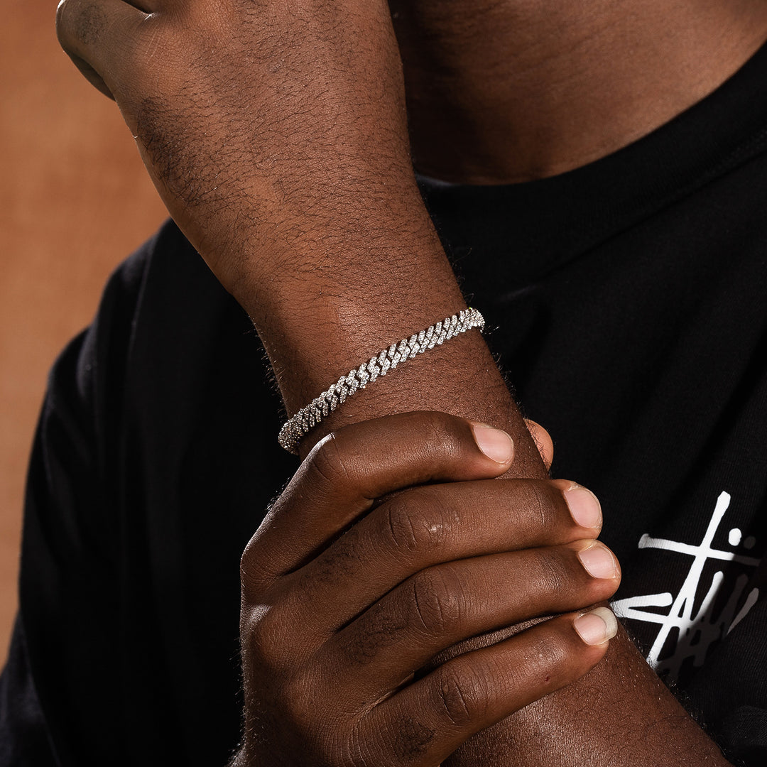 6mm Rhombus-Link Cuban Bracelet with Diamond Accents