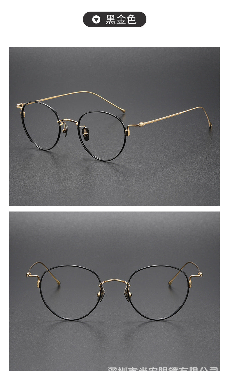 Oval pure titanium retro eyeglass frames