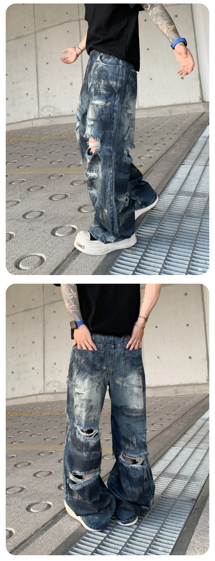 Wasteland-Style Distressed Loose-Fit Scythe Cut Jeans