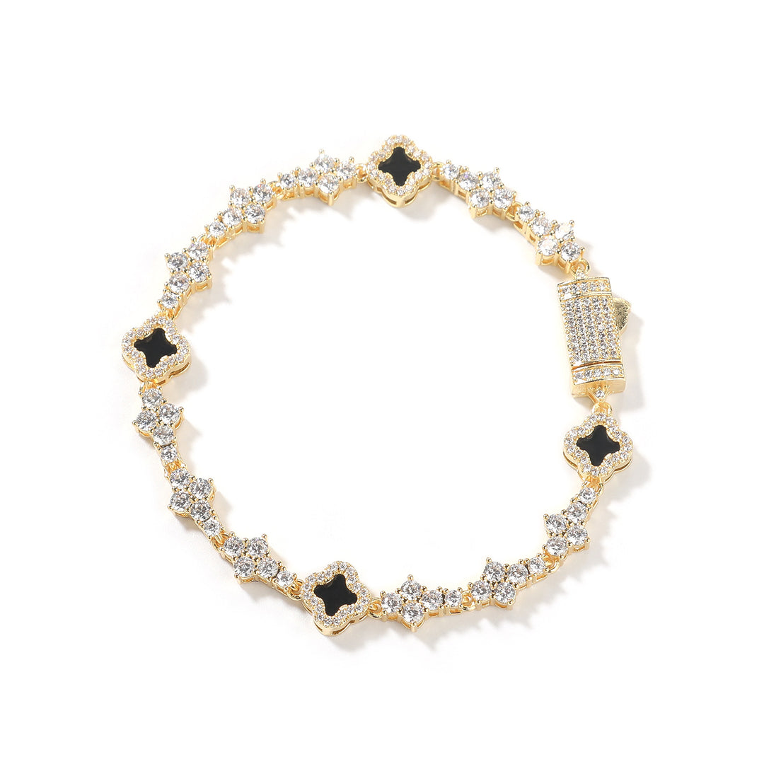 Four-Leaf Clover Airplane Charm Zirconia Tennis Chain Bracelet