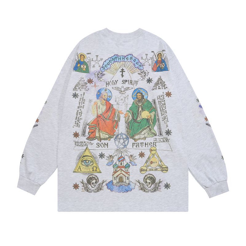 Skull angel print vintage distressed long - sleeve