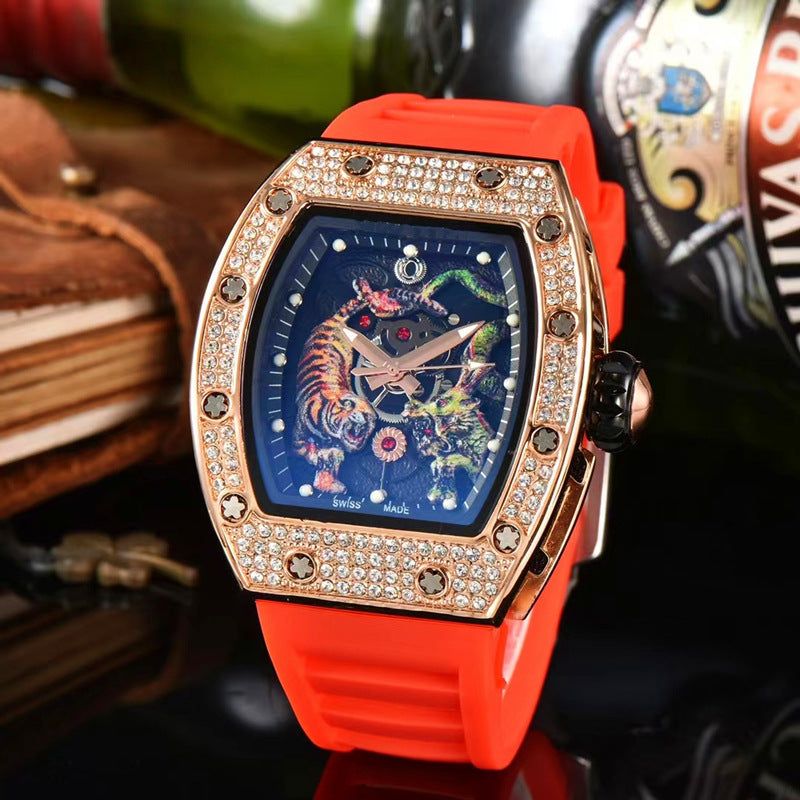 Tonneau-Shaped Water-Resistant Watch with Dragon & Tiger Totems