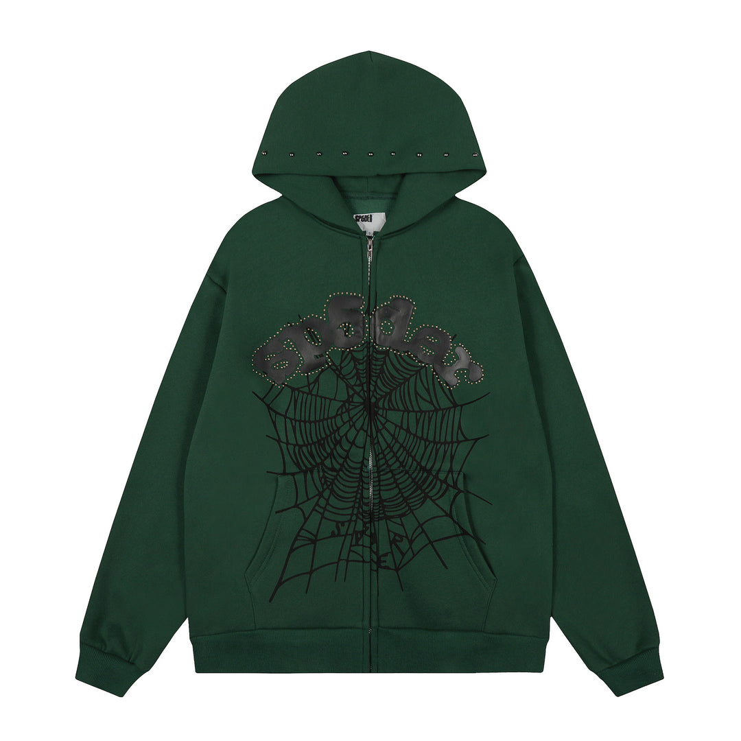 Sp5der patterned beaded 555555 hoodie and trousers