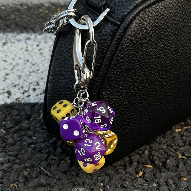 Purple and Gold Dice Handmade Bag Charm Waist Ornament